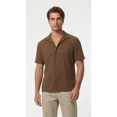 BELIFE - Camisa café cuello resort para hombre