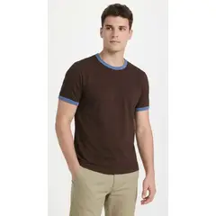 BELIFE - Camiseta café con contraste azul para hombre