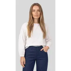 BELIFE - Camiseta ivory manga larga con abertura en espalda para mujer