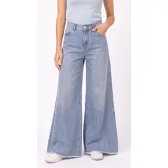 BELIFE - Jean wide leg claro con cortes verticales para mujer