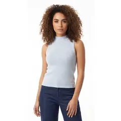 BELIFE - Camiseta azul claro manga sisa con cuello alto para mujer