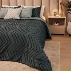 DISTRIHOGAR - Cover Duvet - Funda Plumón Microfibra Flecos Chevron Azul Queen