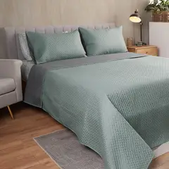 DISTRIHOGAR - Quilt Doblefaz Microfibra Gris - Menta King