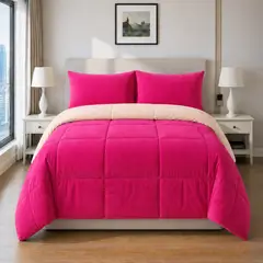 VOYPRE - Edredón Doble Faz Piel de Durazno Sintético Tamaño Doble Fucsia - Beige