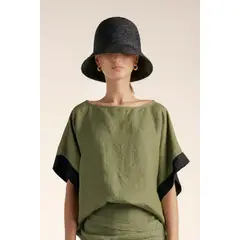 TOUCHE BALNEAIRE - Top en lino con cuello redondo mangas cortas y amplias Ref. 0A80V63