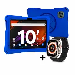 KRONO - Tablet Niños 10 Pulgadas 8GB RAM (4Gb+4Gb) Doble SIM Android 14 64GB + Reloj AZUL
