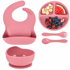 GENERICO - Kit Vajilla de Alimentación para Bebés y Niños, Platos, Babero, Cubiertos