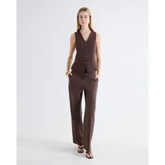 SEVEN SEVEN - Pantalón Recto Sastrero Para Mujer Café