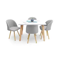 HOGAR VENECIA - Set de Comedor Lugo Matiz con 4 sillas Sevilla Tela Plata