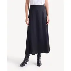 SEVEN SEVEN - Falda Satin Fluida Midi Para Mujer Negro