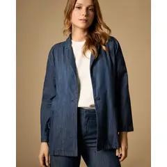 ESPRIT - Blazer Denim para Mujer con Cinturón y Silueta Estructurada