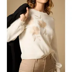 ESPRIT - Suéter para Mujer con Bordado Floral y Diseño Elegante
