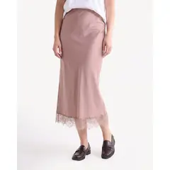 SEVEN SEVEN - Falda Midi Con Encaje Para Mujer Rosado