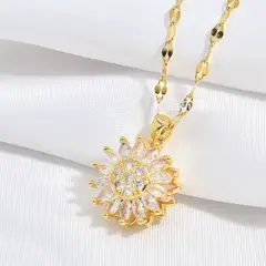 STAINLESS STEEL - COLLAR DE GIRASOL GIRATORIO DORADO EN ACERO CON CIRCON BLANCO