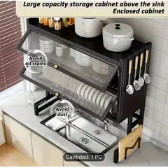 GENERICO - Escurridor Platos Gabinete Doble Organizador Color Negro. Mas obsequio Lavador de esponja automático