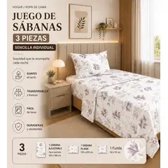 GENERICO - Juego de Sábanas Sencillas Twin100x190 Sensación Algodón Suaves y duraderas