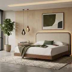 MOBILIARIA ALTA GAMA MONSIER - Cama Flotante Premium Essenza SOFT Lisa Moderna en madera de Roble Tipo Doble