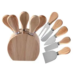 TRIPLE CLEAN - Set 5 Utensilios Para Cortar Y Servir Quesos Con Base de madera