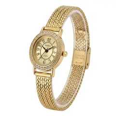 TIME - Reloj Naidu Ovalado Con Piedritas Para Mujer Dorado En Acero Original + Caja