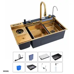 VIKINGO BARRILES - Lavaplatos Inteligente Multifuncional Acero Inoxidable Dorado oscuro - 49 L