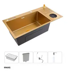 VIKINGO BARRILES - Lavaplatos Moderno De Acero Inoxidable Multifuncional, 9960 Dorado , 49 LT