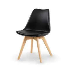 INNOVA - Silla Nórdica Eames de Comedor para Oficina con Patas de Madera y Asiento Negro