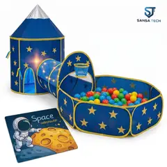 GENERICO - Carpa Castillo Túnel Azul + Piscina + 100 Pelotas + Luces + Tapete