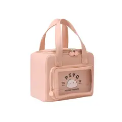 AEROBAG - LONCHERA PORTACOMIDA TÉRMICA IMPERMEABLE BOLSO TELA JEAN ALMUERZO ESCOLAR COLEGIO-ROSA