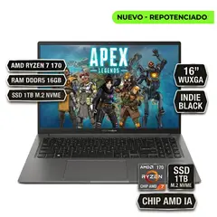 ASUS - PORTATIL VIVOBOOK M1605, RYZEN 7 170 CHIP AMD IA, LPDDR5 16GB  SSD 1TB M.2 NVME, 16" WUXGA,