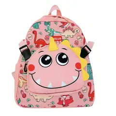 GENERICO - Mochila Infantil Rosa con Estampado de Dinosaurios Multicolores
