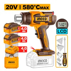INGCO - Pistola de Calor Inalámbrica 20V 30-580°C LCD UHGLI20582