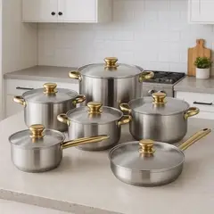 NIA - Juego De Ollas Original Batería Cocina 12 Piezas Acero Inoxidable