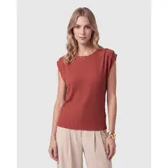 PATPRIMO - Camiseta Texturizada Manga Corta Para Mujer Naranja