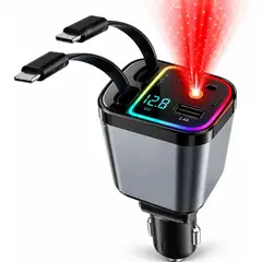 GENERICO - Cargador Retráctil 4 en 1 SansaTech: Carga Rápida con Proyector Estelar y Pantalla LED para Auto