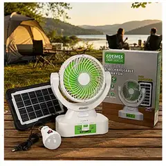 GENERICO - Ventilador Solar Portátil Recargable con Luz LED y Función Power Bank
