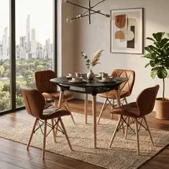 ENTRE NOS HOME - Juego de Comedor Mariposa con Mesa Cuadrada Cesto Negra 80 cm y 4 Sillas Chocolate