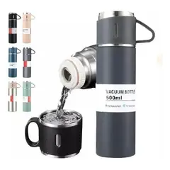 GENERICO - Termo Acero Inoxidable 500ml Con 3 Vasos para bebidas