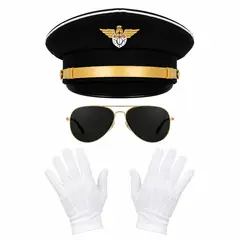 GENERICO - Kit Capitán Piloto 3 Piezas Sombrero Gafas, Disfraz