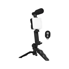 VTA - Kit de Grabación 3 en 1 con Trípode Micrófono y Luz LED