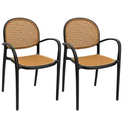 GENERICO - Set X2 Sillas Livorno Con Brazos Comedor Exterior Tipo Ratán PP Resistente Apilable 160 kg