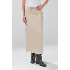 KOAJ - Falda larga kaki clara tiro bajo con cordón en cintura Mujer