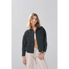 KOAJ - Chaqueta oversize de jean gris intensa con apliques met Mujer