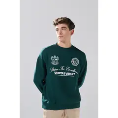 KOAJ - Buzo oversize cuello redondo verde oscuro con arte coll Hombre