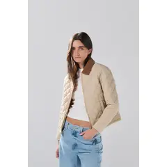 KOAJ - Chaqueta crema clara acolchada con cuello trucker y rom Mujer