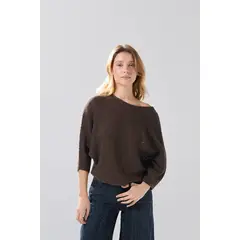KOAJ - Suéter cuello bandeja café oscuro oversize con texturas Mujer