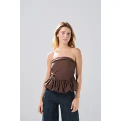 KOAJ - Blusa strapless unicolor con borde inferior tipo globo Mujer