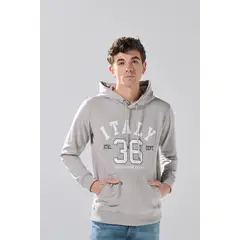 KOAJ - Buzo gris medio con capota y texto college blanco Hombre