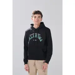 KOAJ - Buzo negro con estampado college, capota y cordón Hombre
