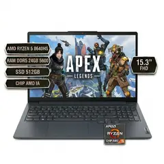 Lenovo - PORTATIL 15AHP10, AMD RYZEN 5 8640HS, CHIP AMD IA, RAM DDR5 24GB 5600, SSD 512GB 15.3"FHD AZU