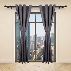 GENERICO - Cortina Gris Oscuro en Jacquard De Aros 280cm Ancho 210cm Alto